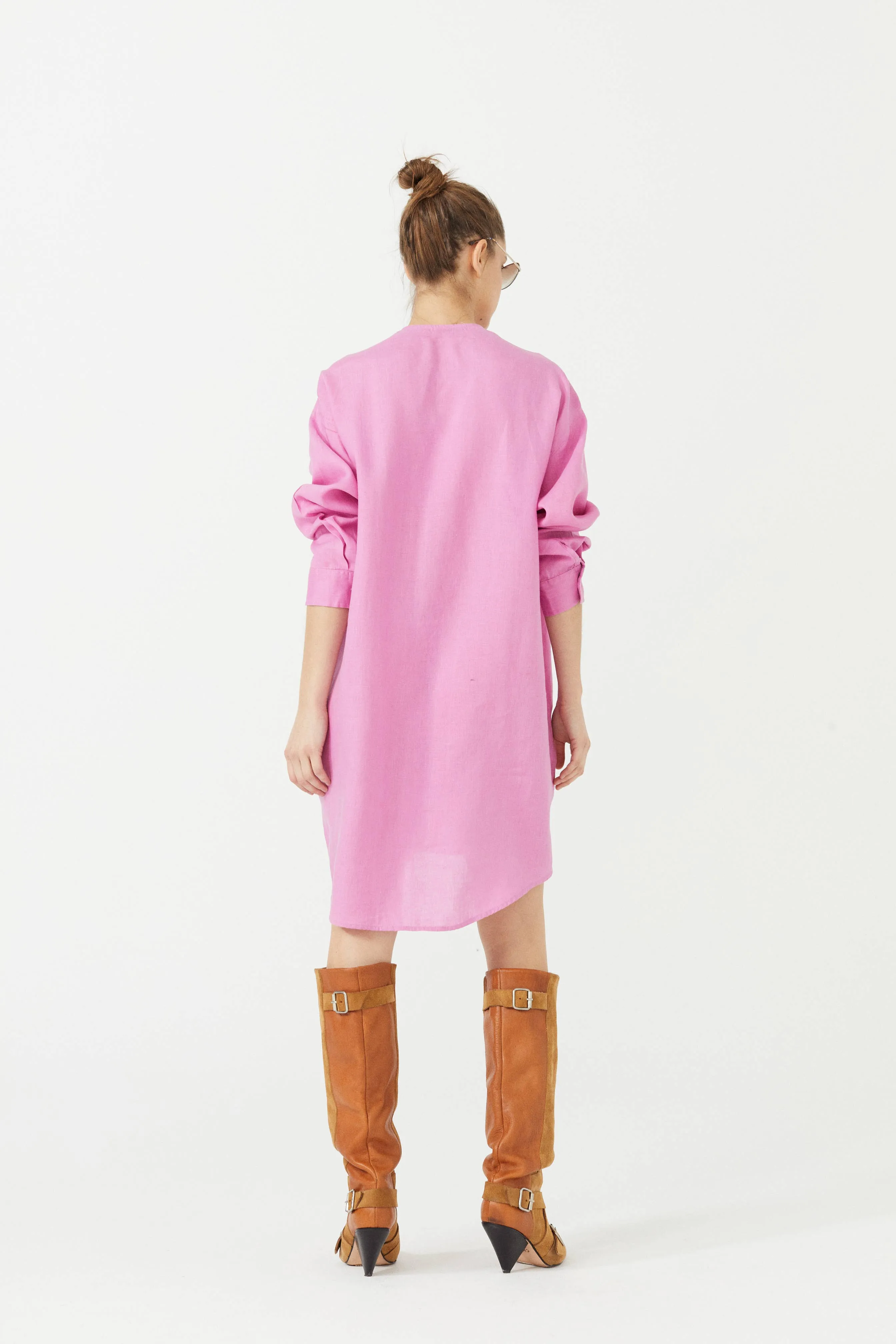 Exuma Linen Shirt Dress - Petunia Pink