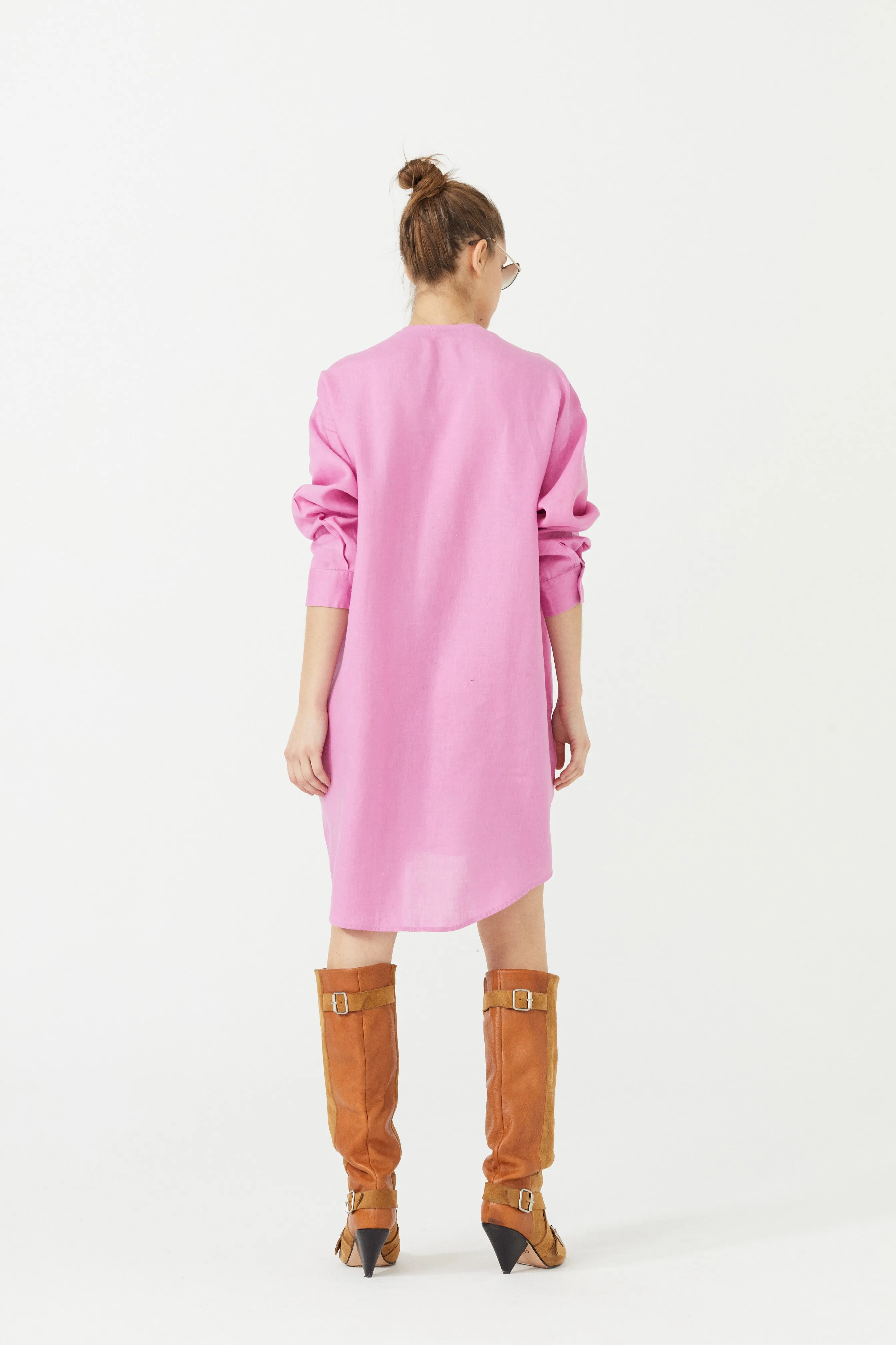 Exuma Linen Shirt Dress - Petunia Pink