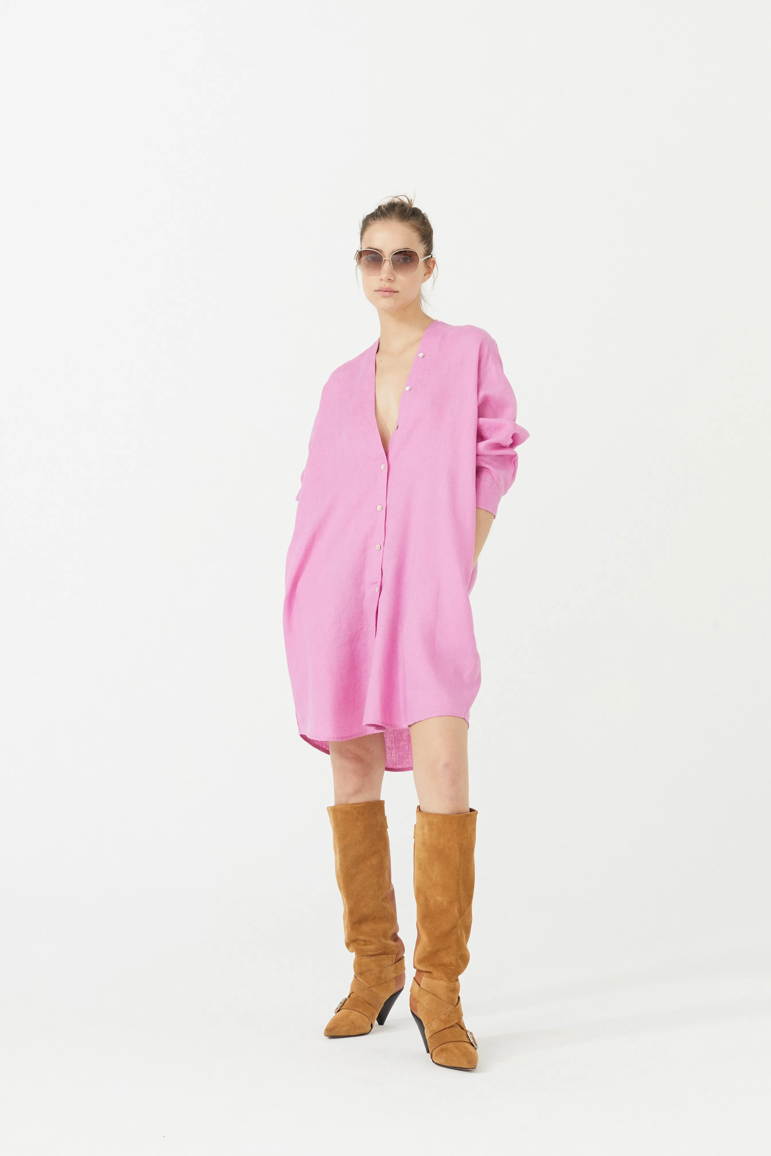Exuma Linen Shirt Dress - Petunia Pink