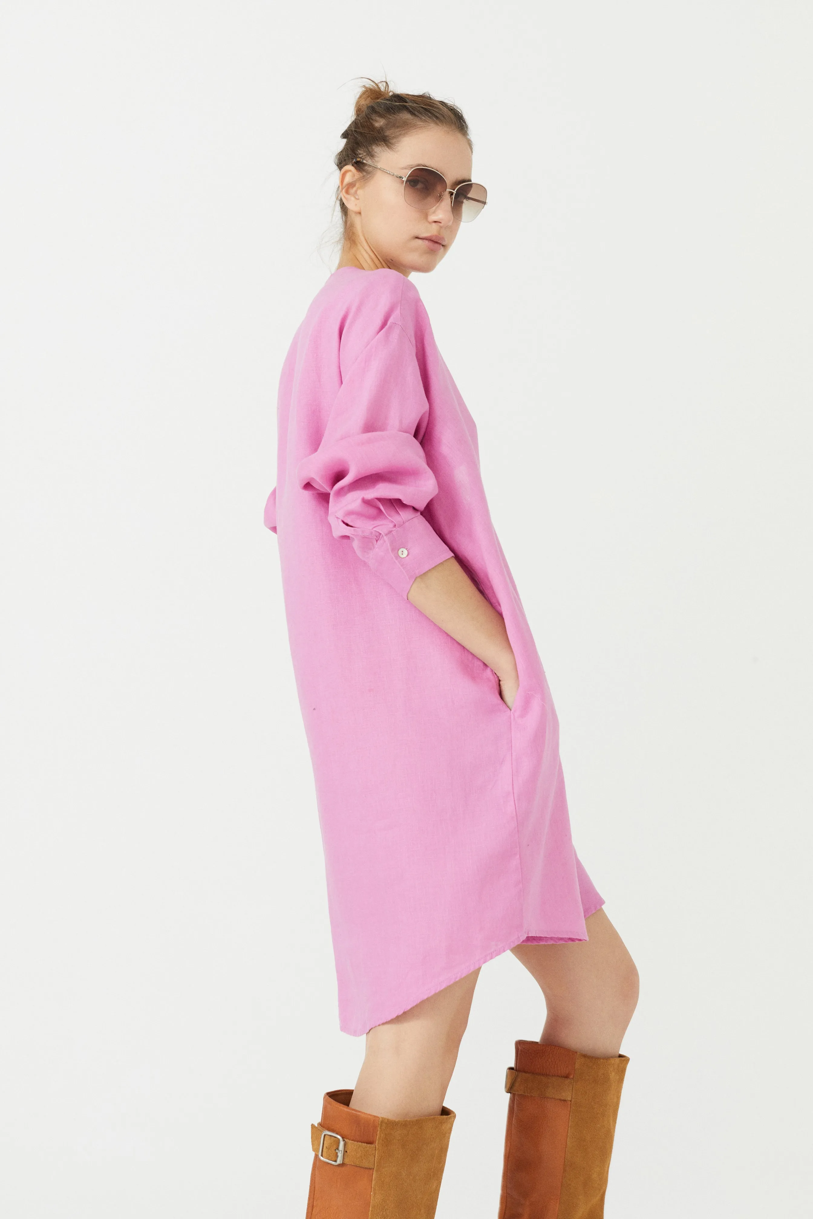 Exuma Linen Shirt Dress - Petunia Pink