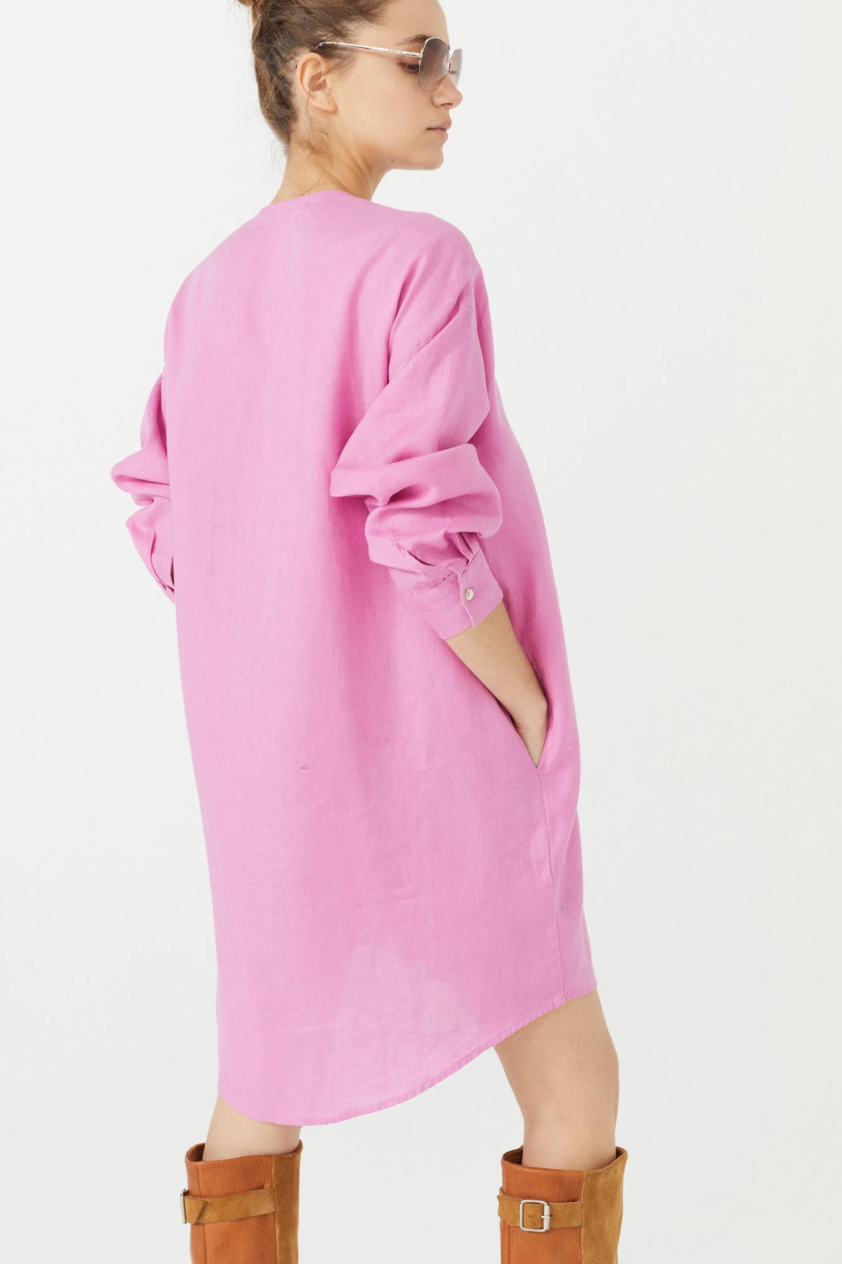Exuma Linen Shirt Dress - Petunia Pink