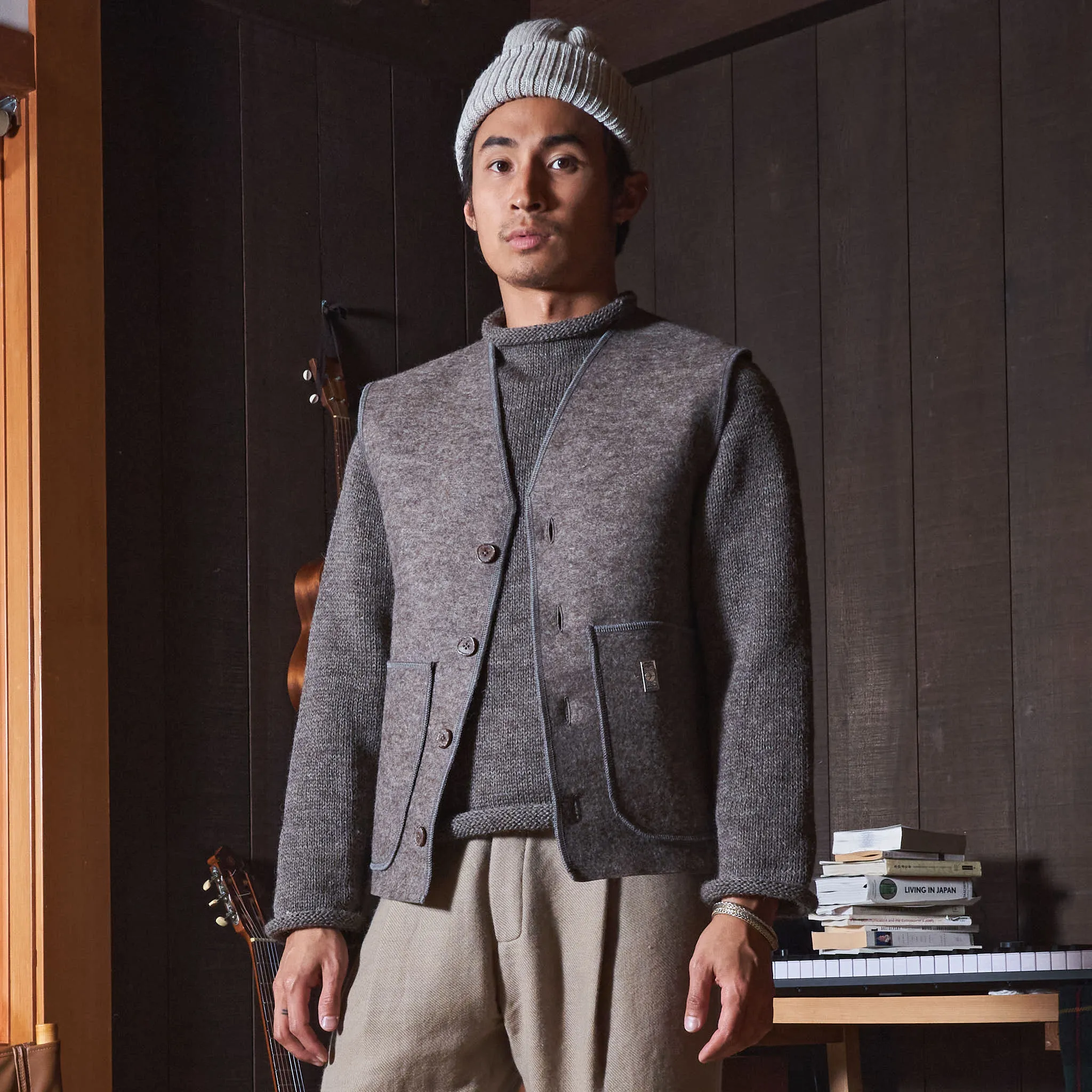 Felted Wool Vest, Undyed Charcoal