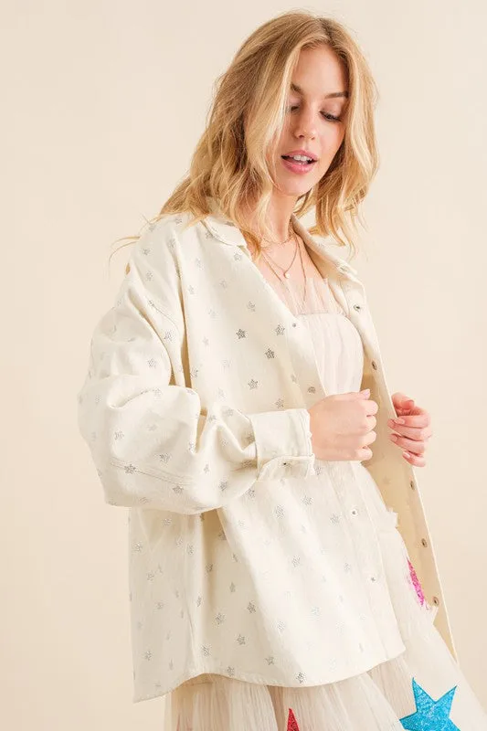 FINAL SALE! Crystal Star Denim Shacket in Off White