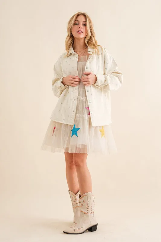 FINAL SALE! Crystal Star Denim Shacket in Off White