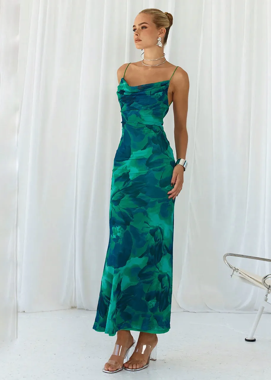 Floral Print Backless Slip Maxi Dress