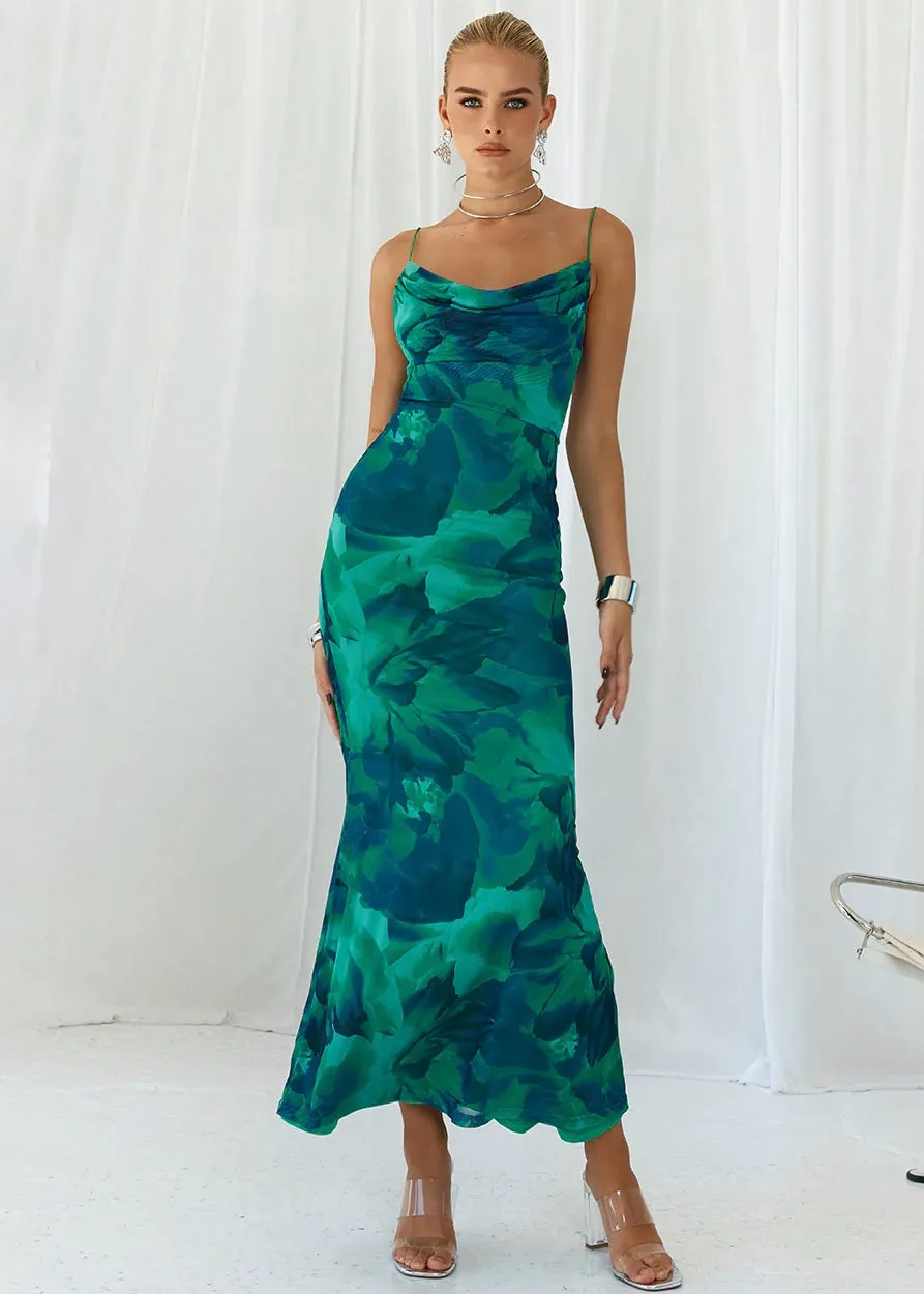 Floral Print Backless Slip Maxi Dress