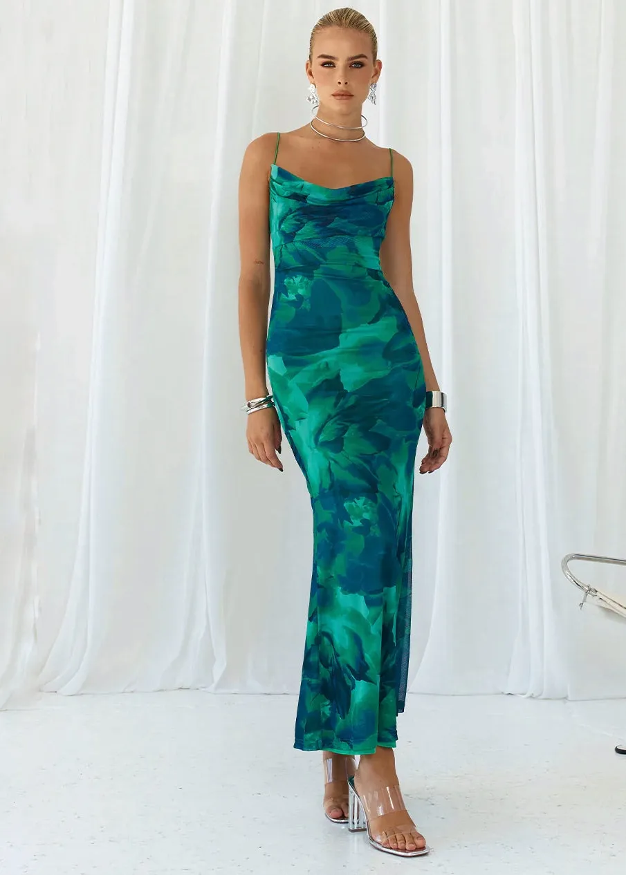 Floral Print Backless Slip Maxi Dress