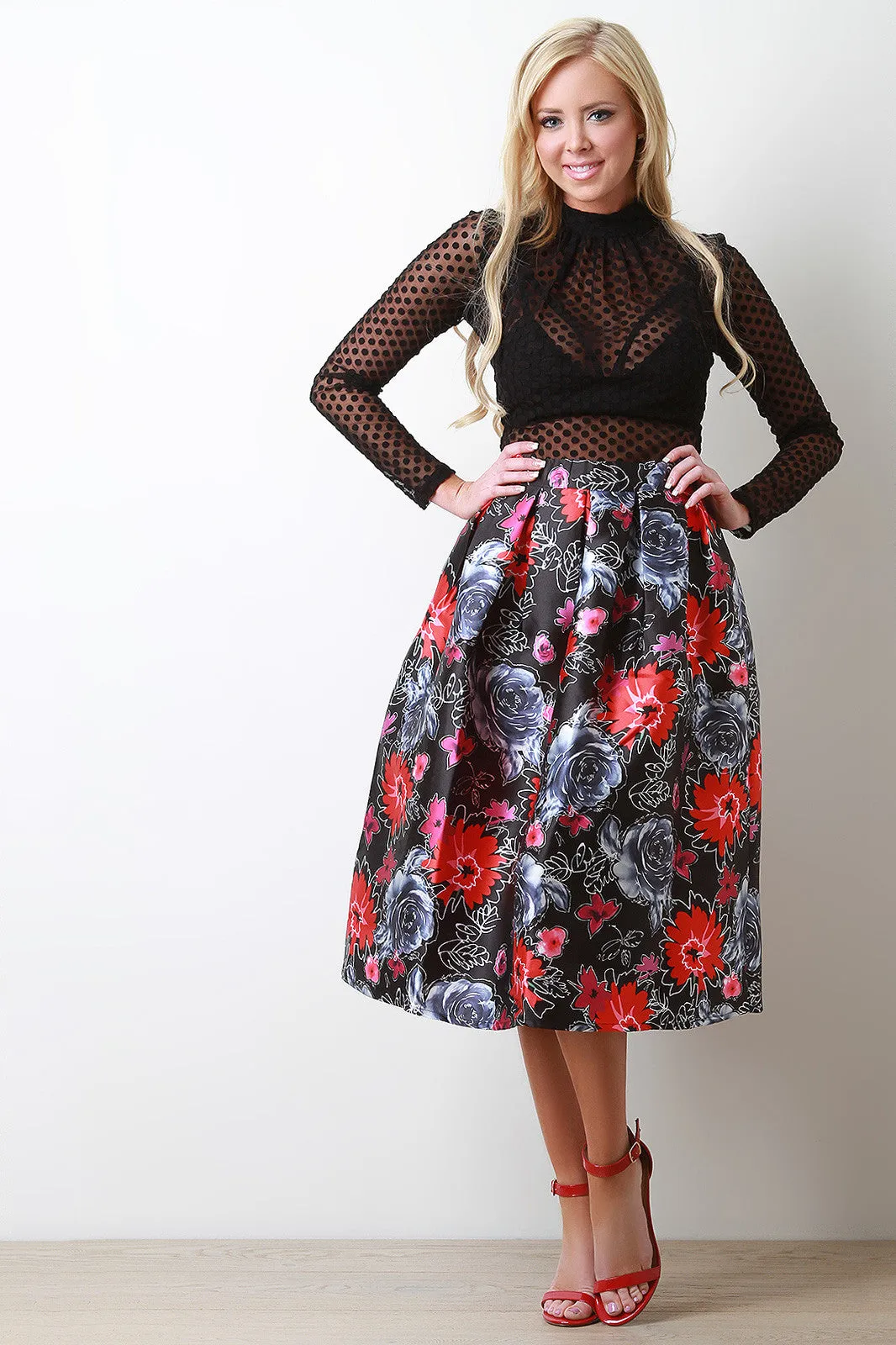 Floral Sketch Box Pleated Skirt