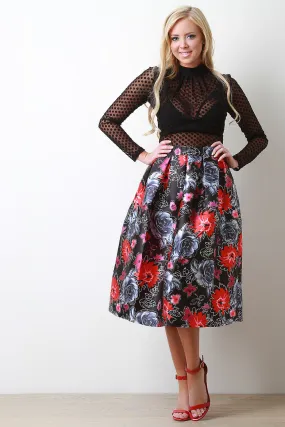 Floral Sketch Box Pleated Skirt