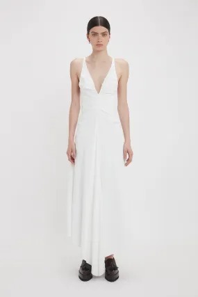 Gathered Racer Back Dress In White