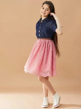 Girls Shirt Collar Fit Flare Dress - Ps Peaches