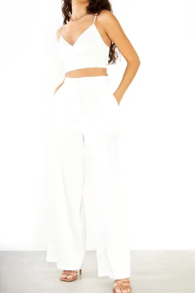 Glamorous Studio White Satin Wide-Leg Trousers