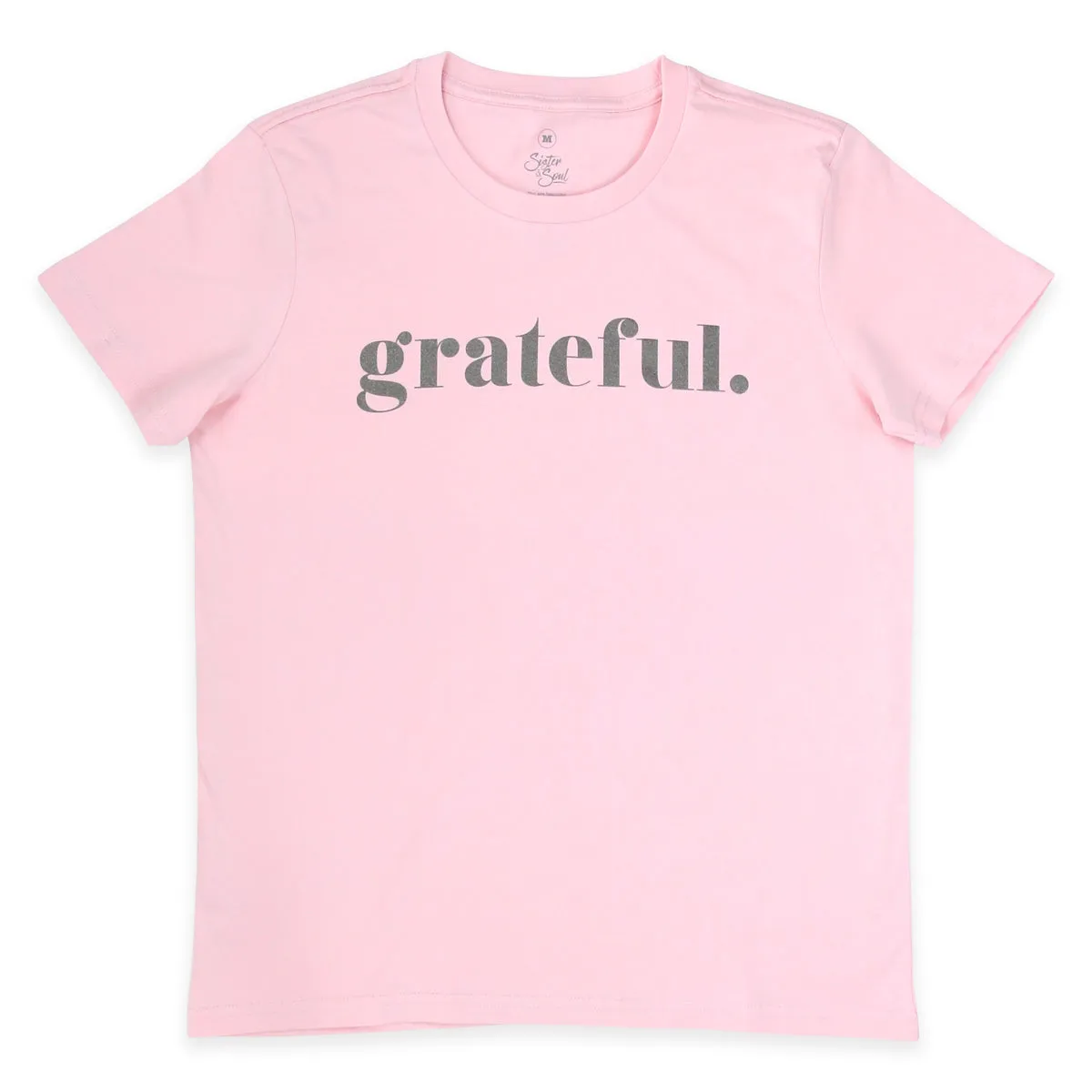 GRATEFUL - Pink Boxy Tee - Charcoal Shimmer Print