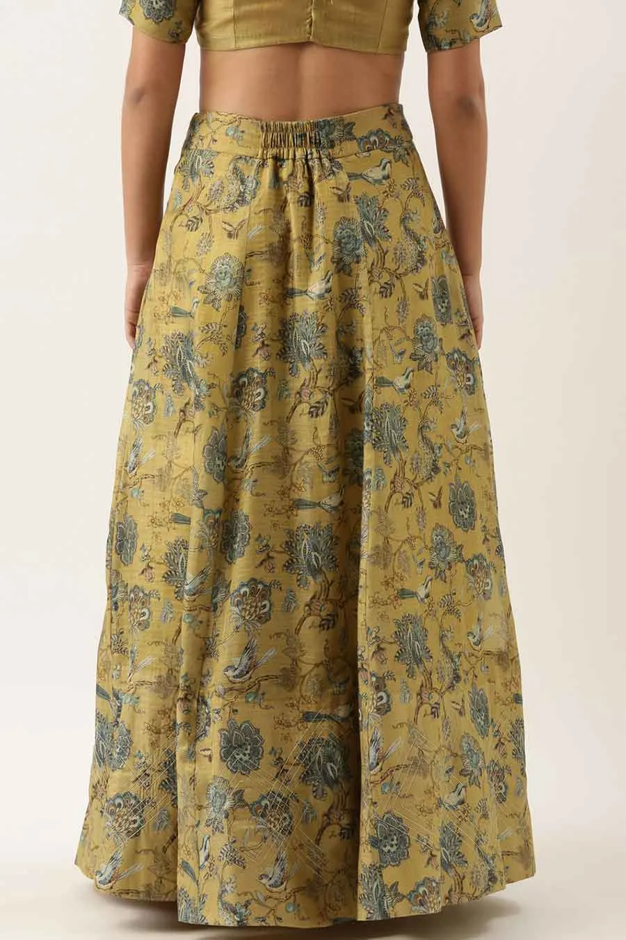 Green Chanderi Embroidered Lehenga Skirt