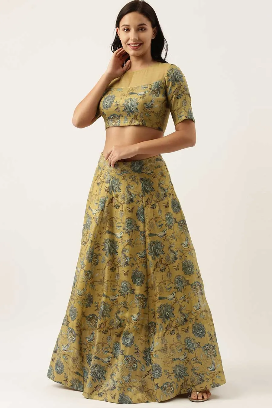 Green Chanderi Embroidered Lehenga Skirt