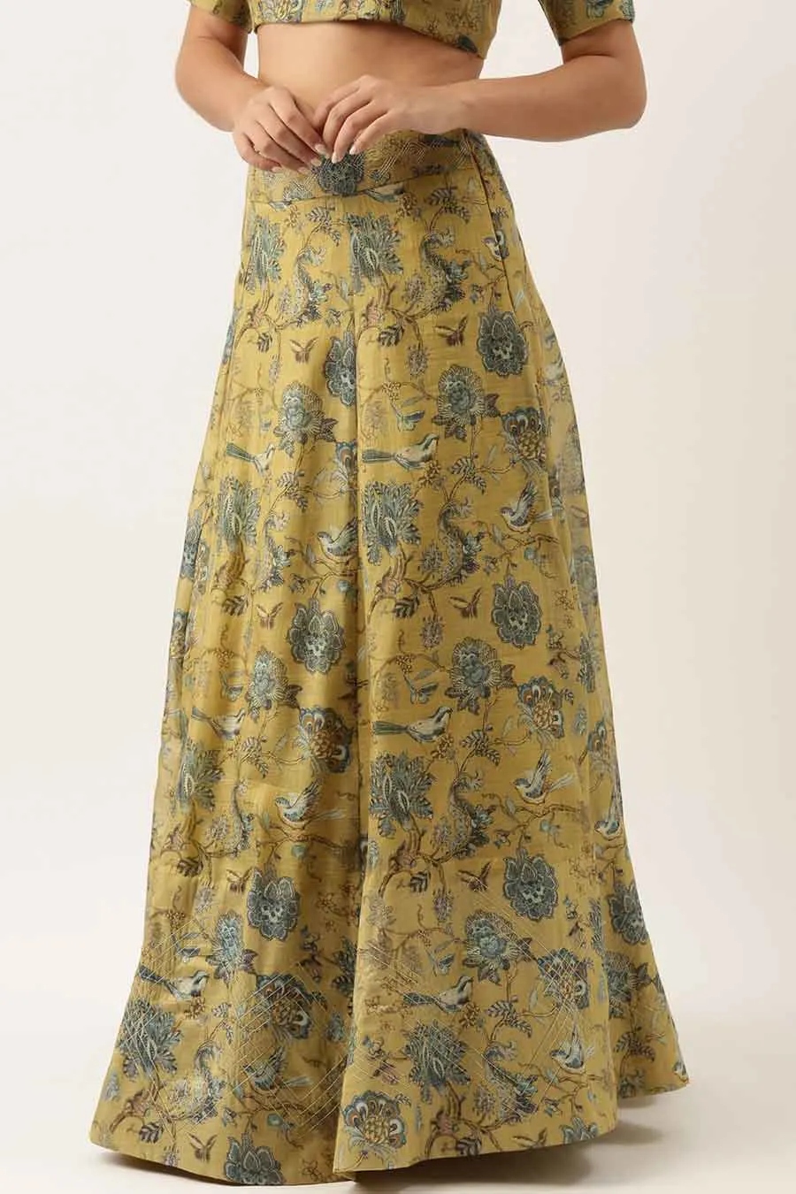 Green Chanderi Embroidered Lehenga Skirt