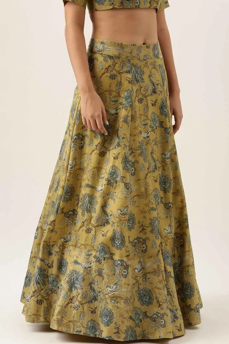 Green Chanderi Embroidered Lehenga Skirt