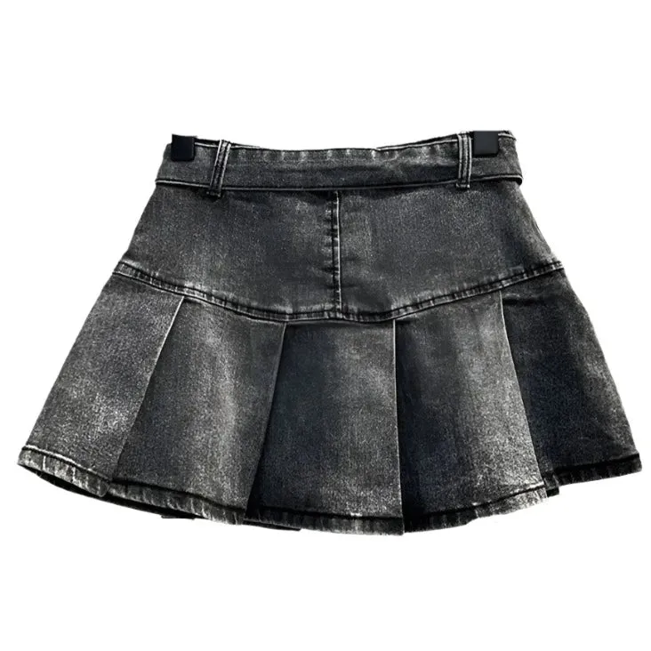 Grey Denim Pleated Skirt