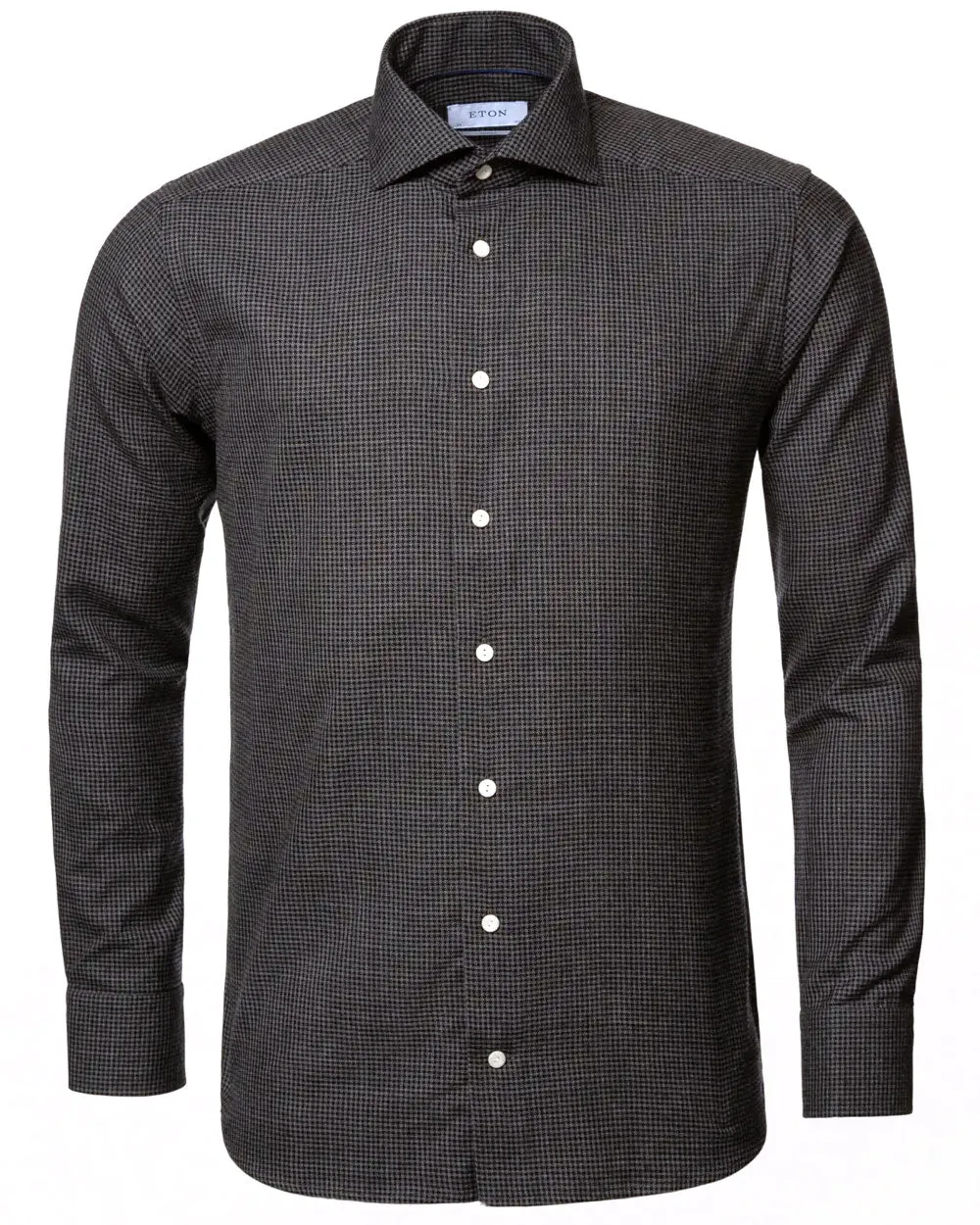 Grey Houndstooth Brushed Merino Wool Dress Shirt