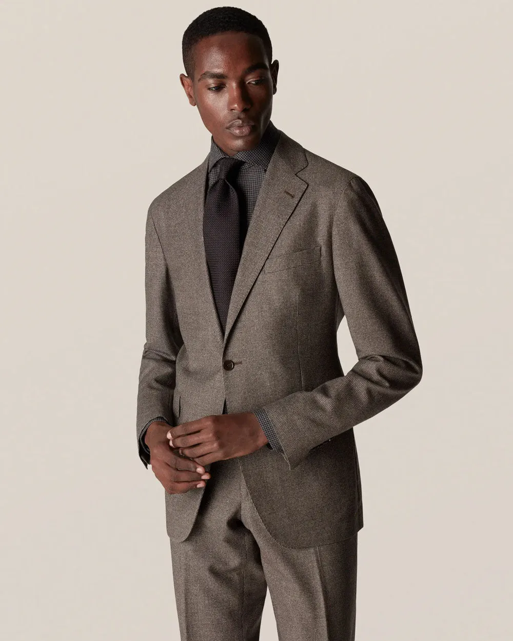 Grey Houndstooth Brushed Merino Wool Dress Shirt