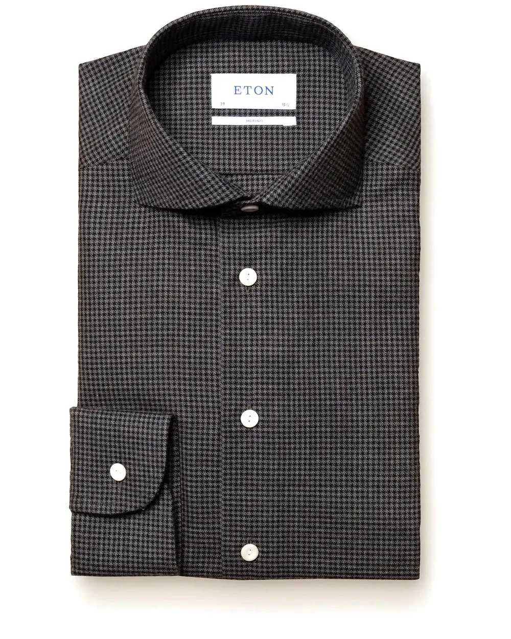 Grey Houndstooth Brushed Merino Wool Dress Shirt