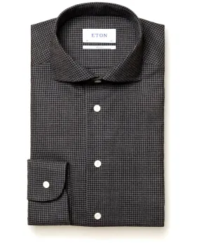 Grey Houndstooth Brushed Merino Wool Dress Shirt