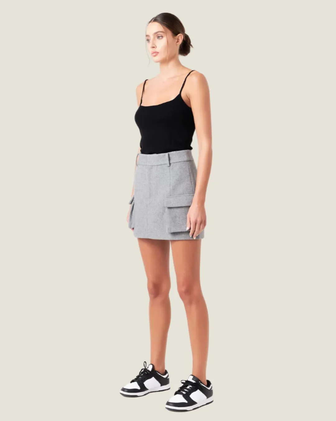 Grey Wool Cargo Mini Skirt
