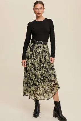 Heidi Leaf Print Pleated Chiffon Skirt