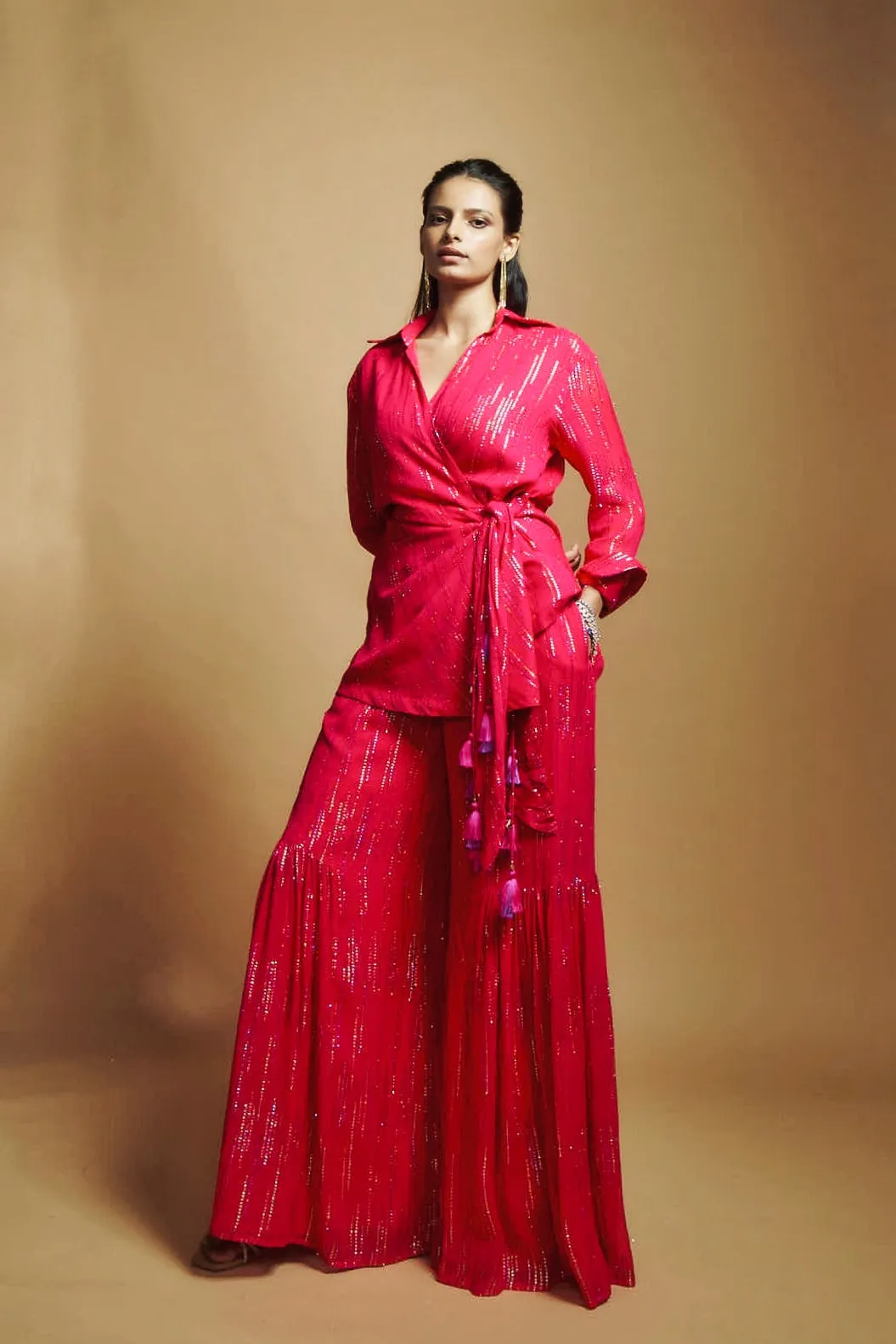 HOT PINK FLARED GHARARA PANTS