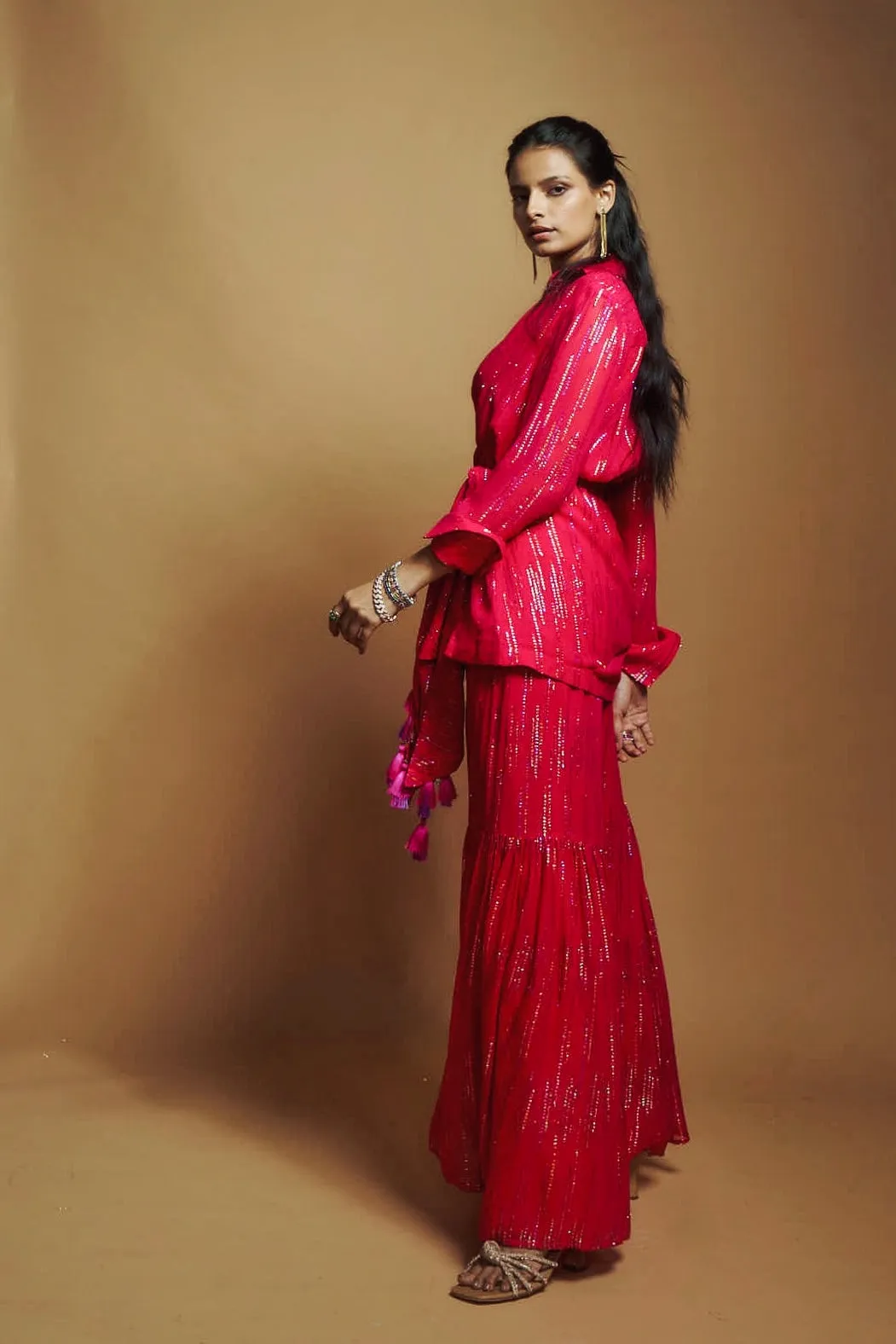 HOT PINK FLARED GHARARA PANTS