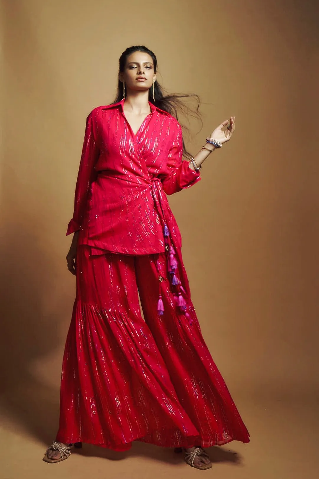 HOT PINK FLARED GHARARA PANTS