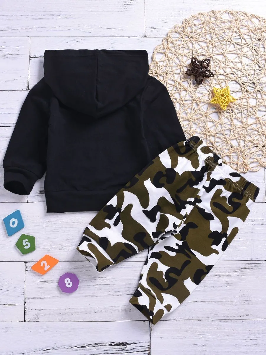 Infant Boys Girls Outfits LADY KILLER Hoodie   Camouflage Pants 2-Piece Spring
