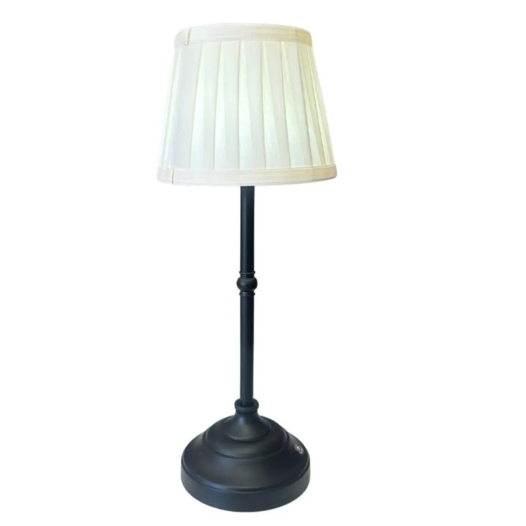 Ivory Pleated Shade USB Table Lamp | Black Base