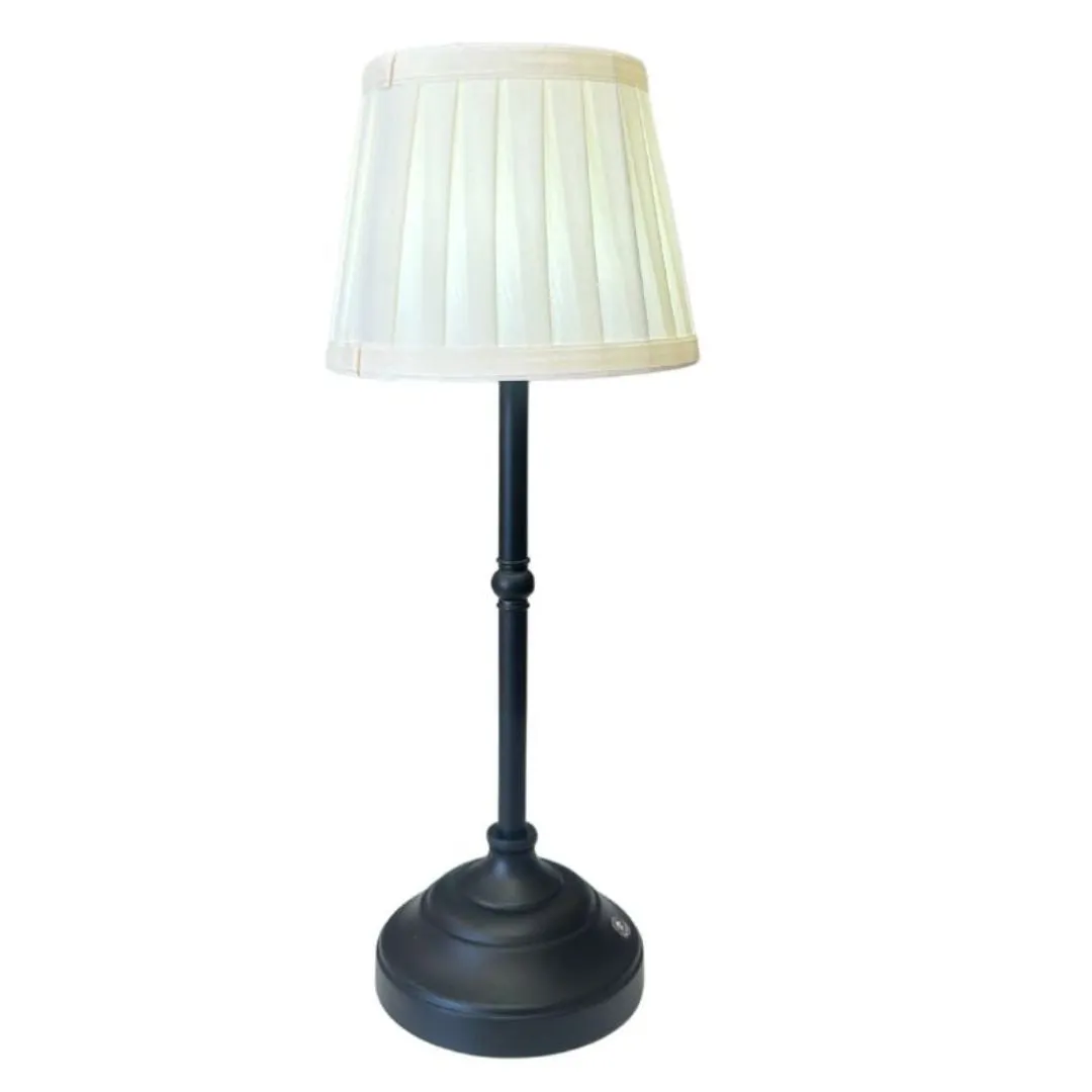 Ivory Pleated Shade USB Table Lamp | Black Base