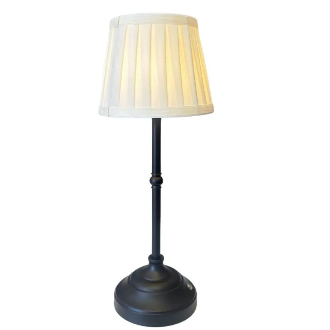 Ivory Pleated Shade USB Table Lamp | Black Base