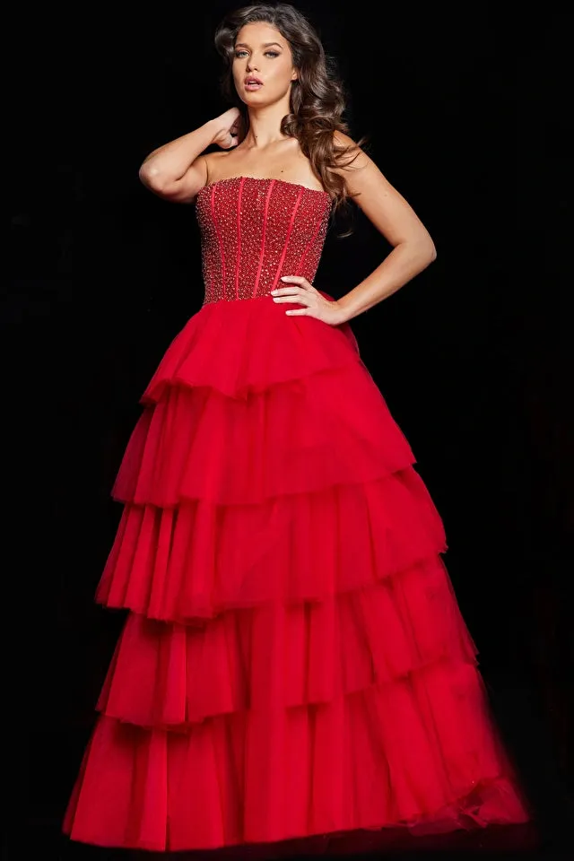 Jovani 37210 Beaded Strapless Corset Bodice Ballgown - Special Occasion