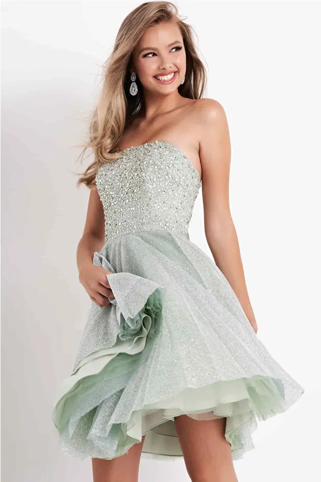 Jovani - K04445 - Strapless Embellished Short Party Dress