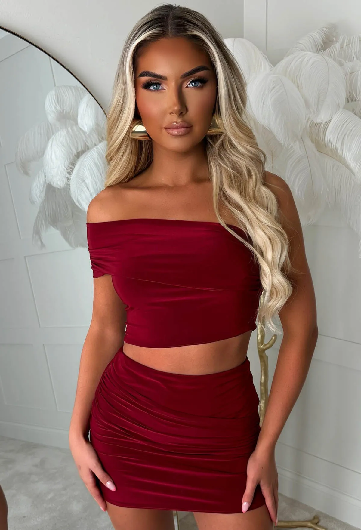 Kiah Burgundy Double Layered Ruched Slinky Co-Ord