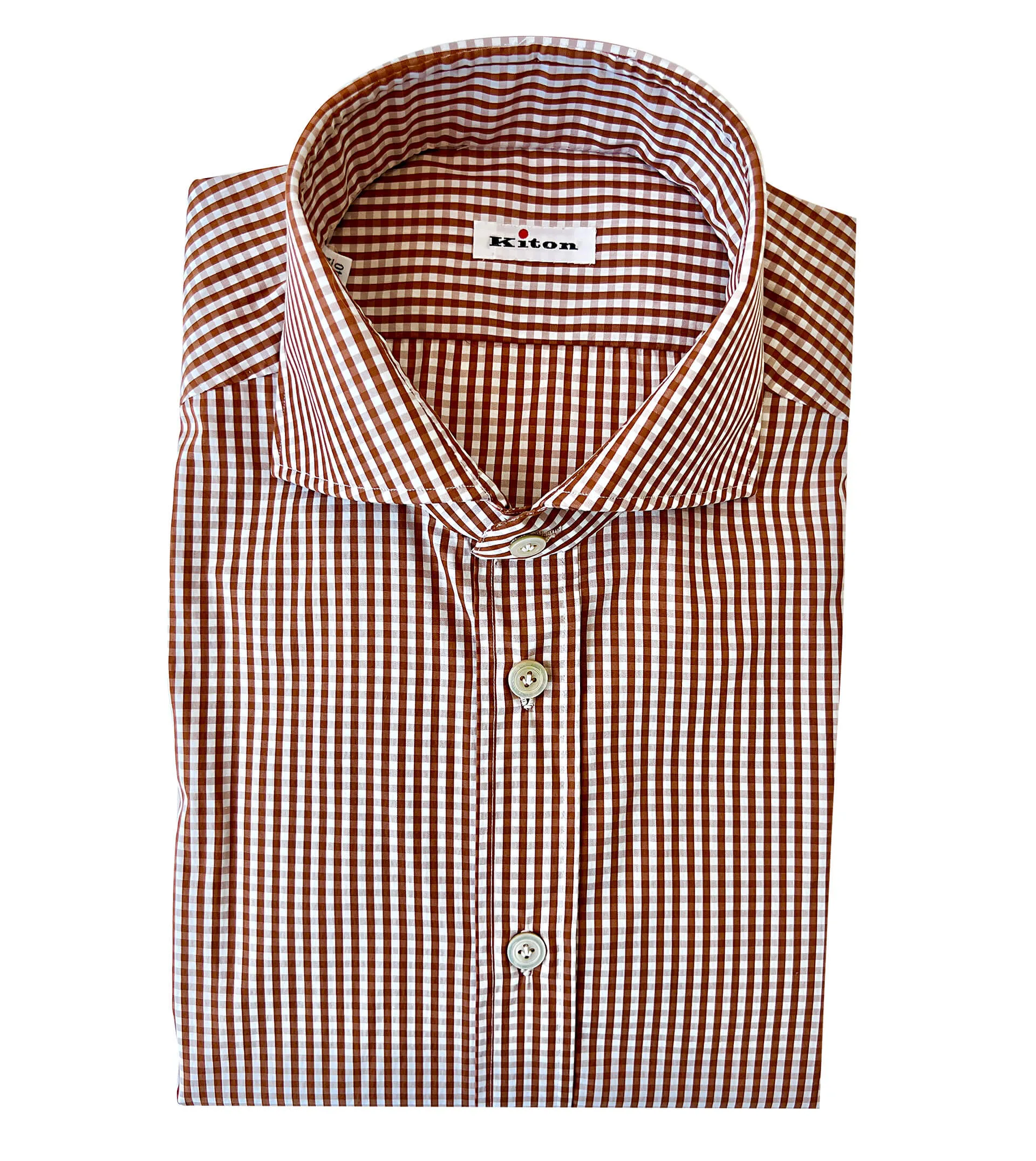 KITON Cotton Rust/Brown Check Sport Shirt