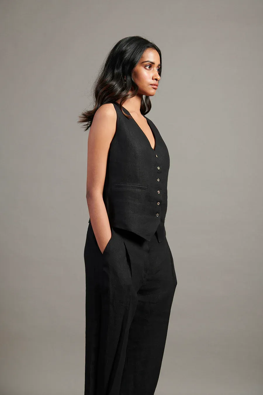 Kohl Linen Waist Coat Set