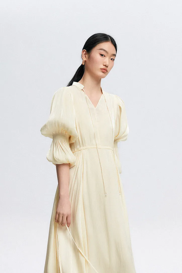 Lantern Sleeve Midi Dress in Cream