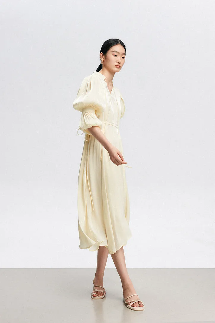 Lantern Sleeve Midi Dress in Cream