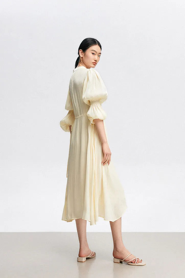 Lantern Sleeve Midi Dress in Cream