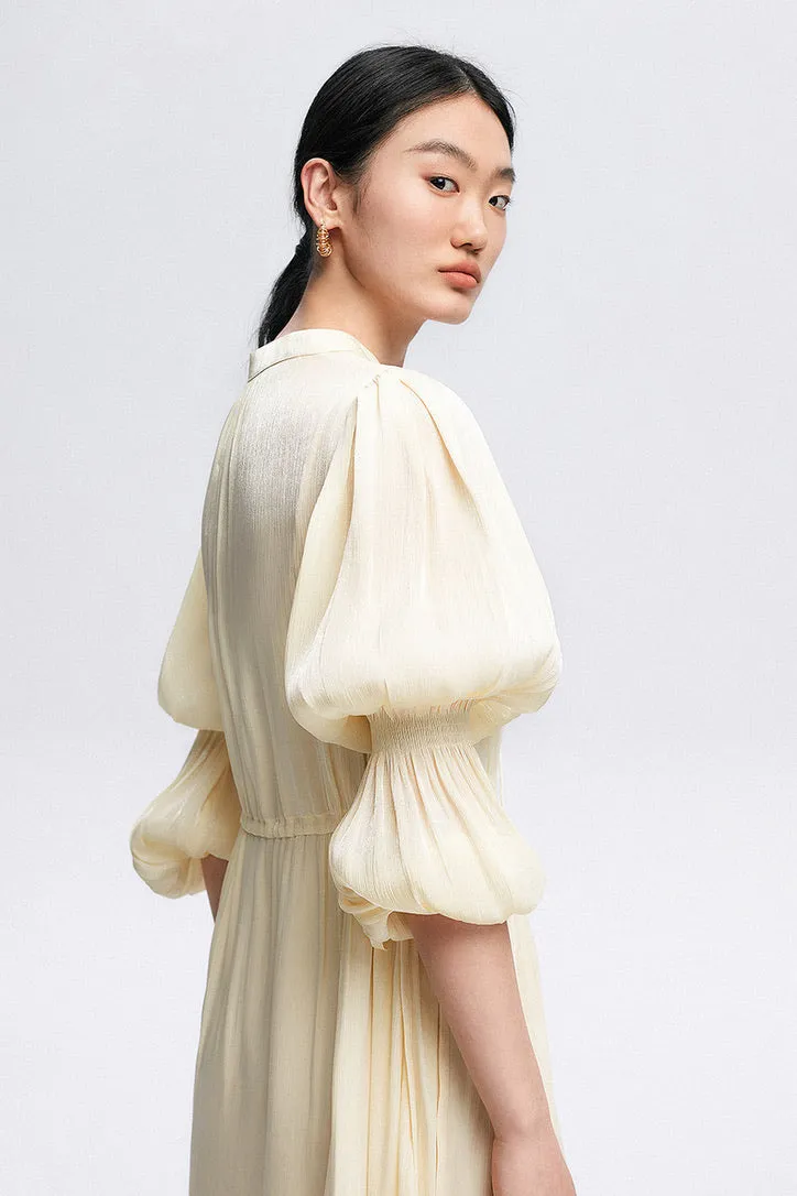 Lantern Sleeve Midi Dress in Cream