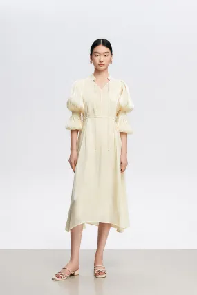 Lantern Sleeve Midi Dress in Cream