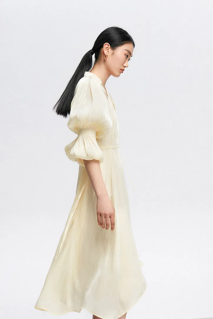Lantern Sleeve Midi Dress in Cream