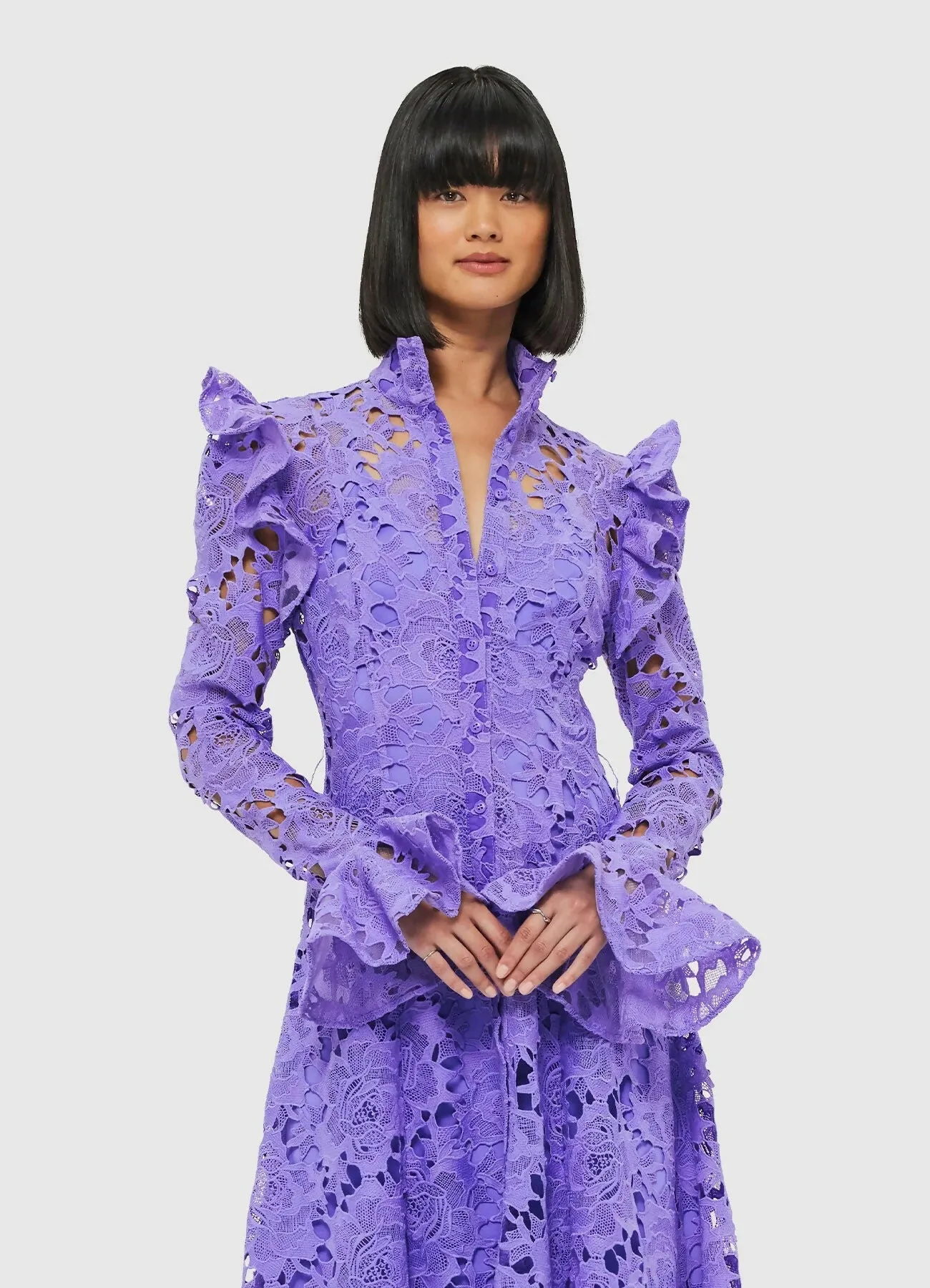 Leo Lin Aliyah Lace Butterfly Sleeve Midi Dress - Lavender