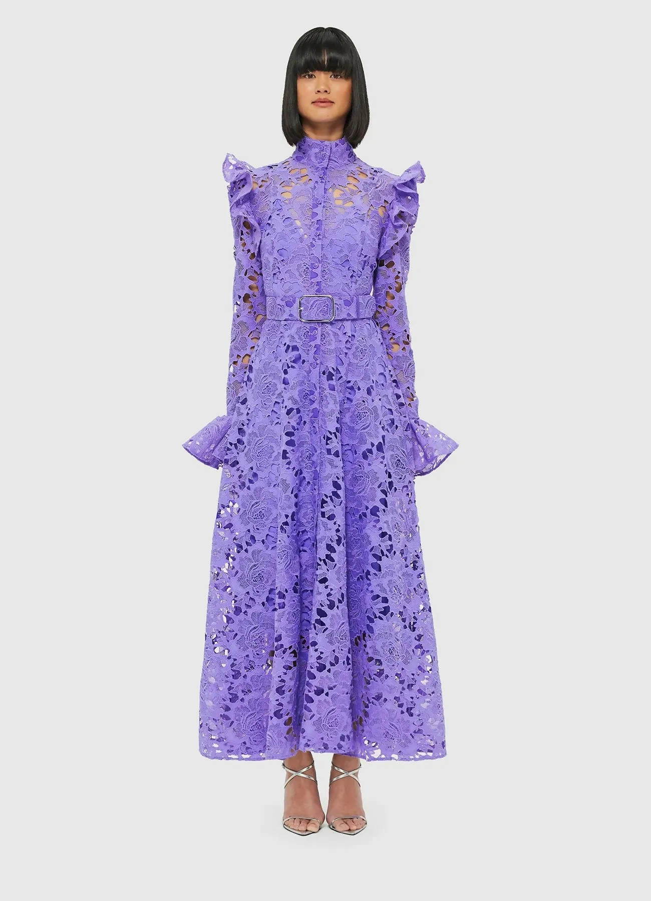 Leo Lin Aliyah Lace Butterfly Sleeve Midi Dress - Lavender