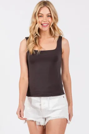 LINED SQUARE NECK TANK TOP (BROWN)