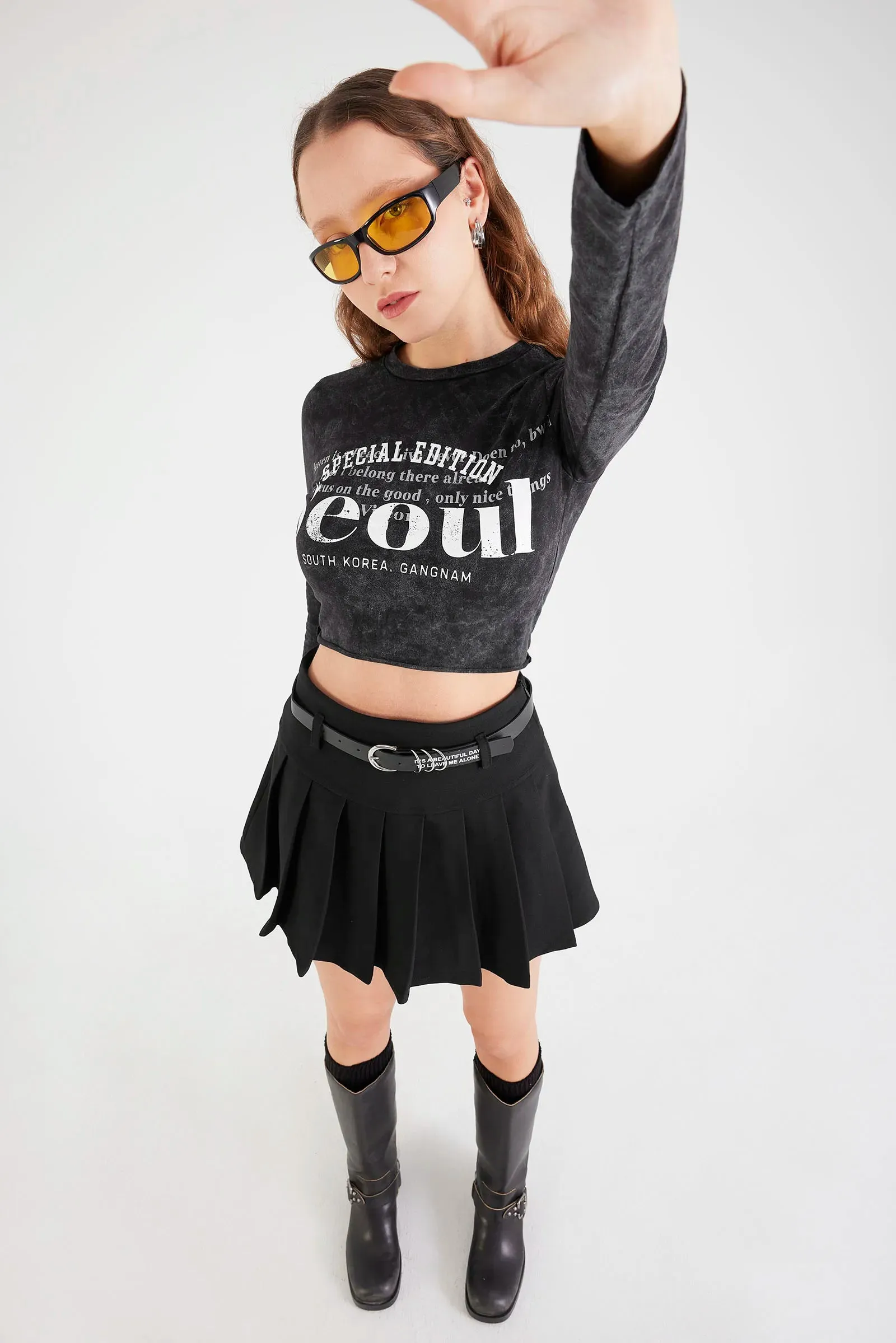 Linen Pleated Mini Skirt